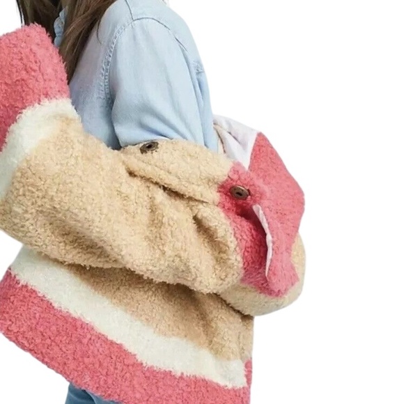 By Anthropologie Color Block Sherpa Jacket. Multicolor. Medium - Picture 3 of 11